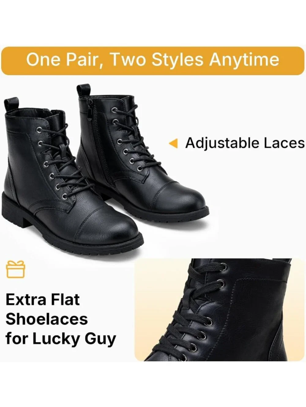 Stylish Women's Lace-Up Combat Ankle Boots with Cap Toe & Low Block Heel